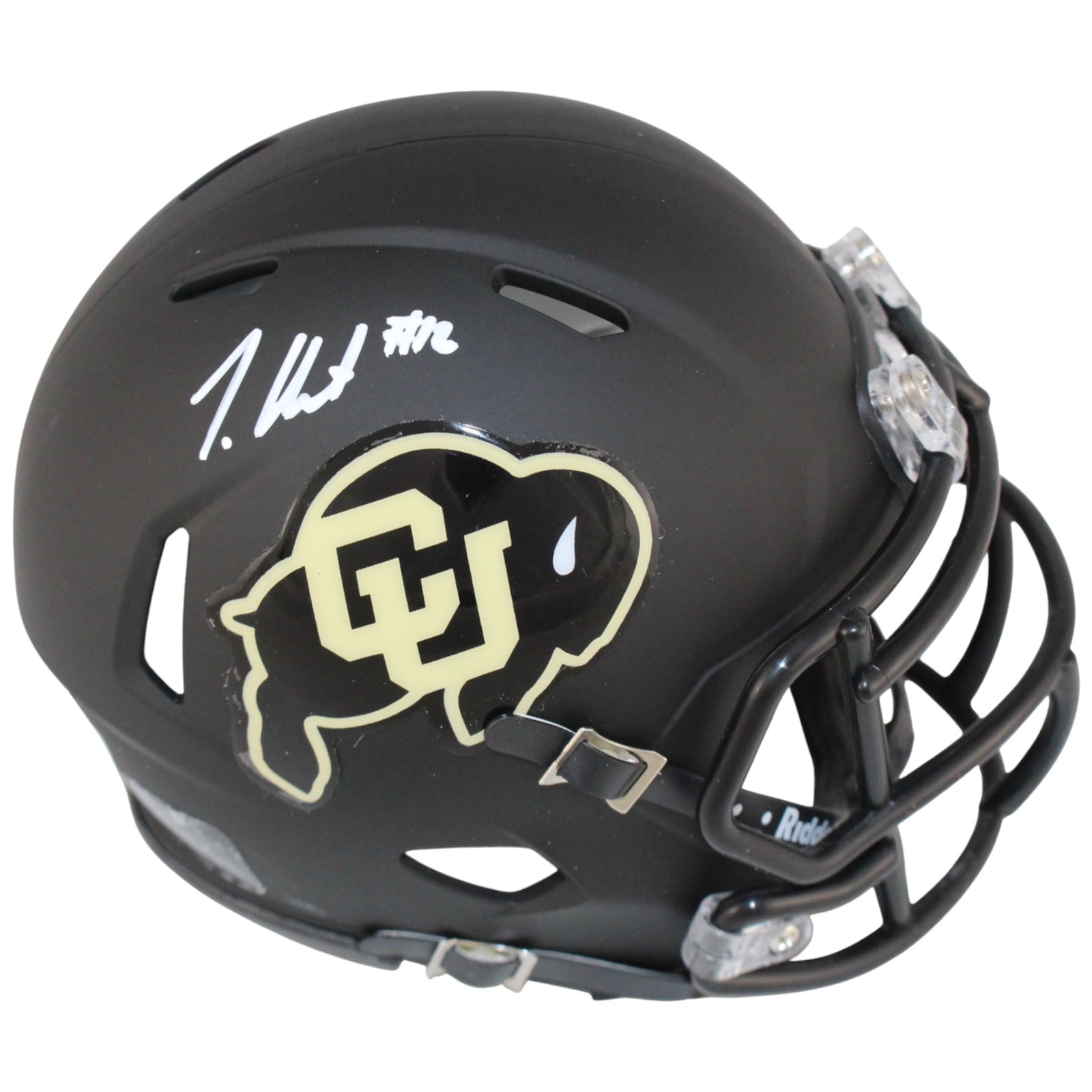 Travis Hunter Signed Colorado Buffaloes Black Mini Helmet – Beckett Witness Authenticated-Powers Sports Memorabilia
