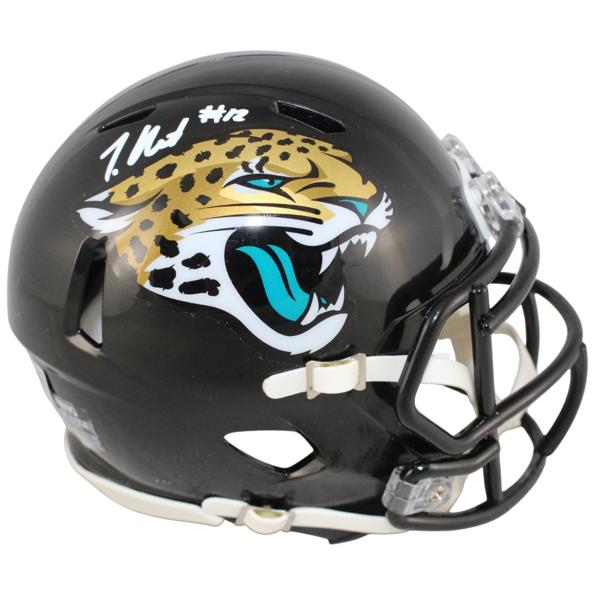 Travis Hunter Signed Jacksonville Jaguars Mini Helmet – Beckett Witness Authenticated-Powers Sports Memorabilia