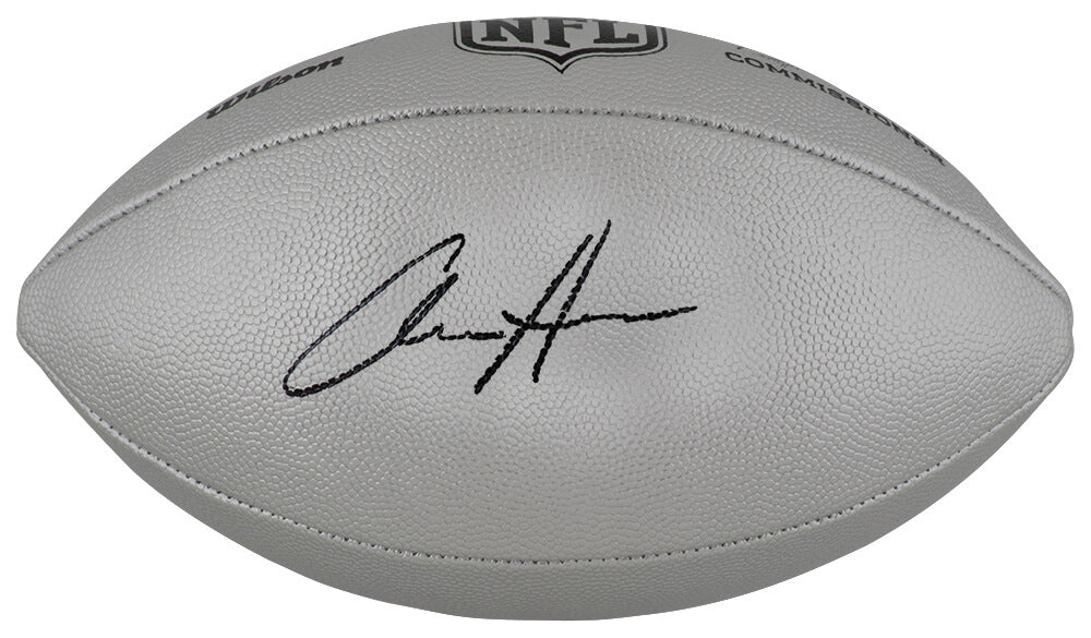 Aidan Hutchinson Autographed Wilson Duke Silver Metallic NFL Full Size Replica Football-Powers Sports Memorabilia