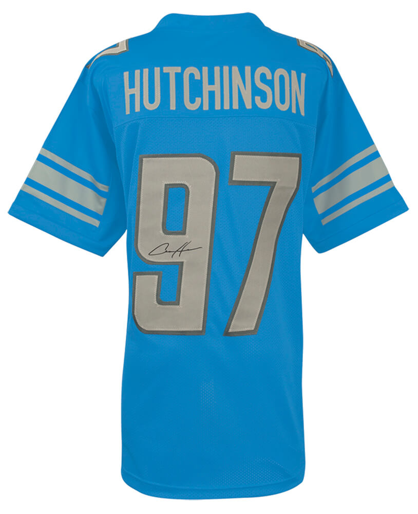 Aidan Hutchinson Autographed Blue Custom Football Jersey-Powers Sports Memorabilia