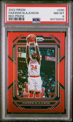 Hakeem Olajuwon 2022 Panini Prizm Red Basketball Card #290 Graded PSA 8-Powers Sports Memorabilia