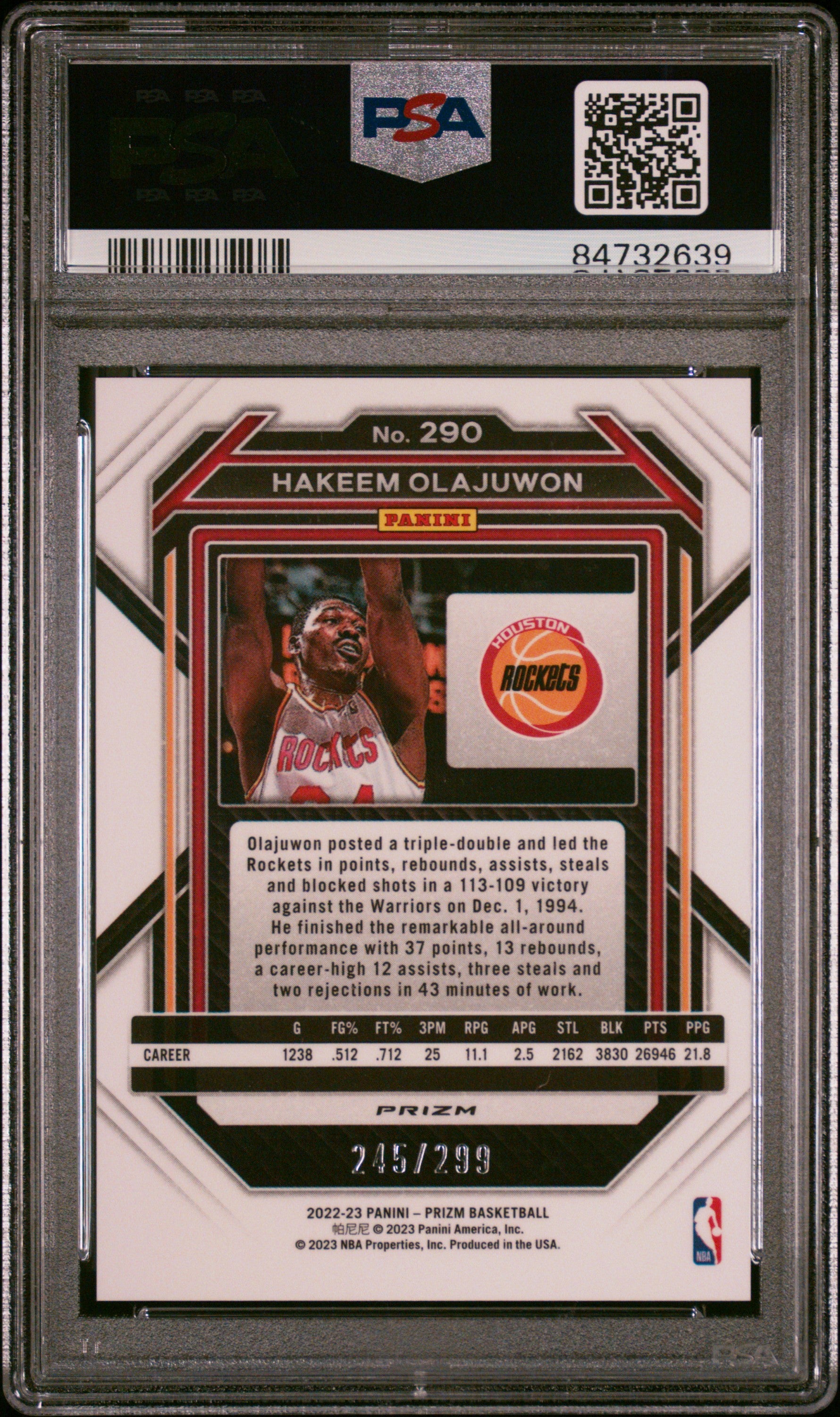 Hakeem Olajuwon 2022 Panini Prizm Red Basketball Card #290 Graded PSA 8-Powers Sports Memorabilia
