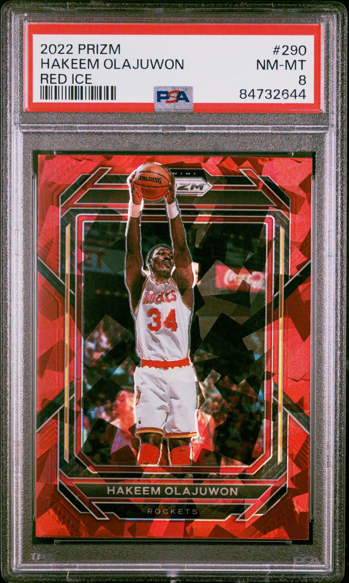 Hakeem Olajuwon 2022 Panini Prizm Red Ice Basketball Card #290 Graded PSA 8-Powers Sports Memorabilia
