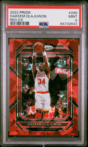 Hakeem Olajuwon 2022 Panini Prizm Red Ice Basketball Card #290 Graded PSA 9-Powers Sports Memorabilia