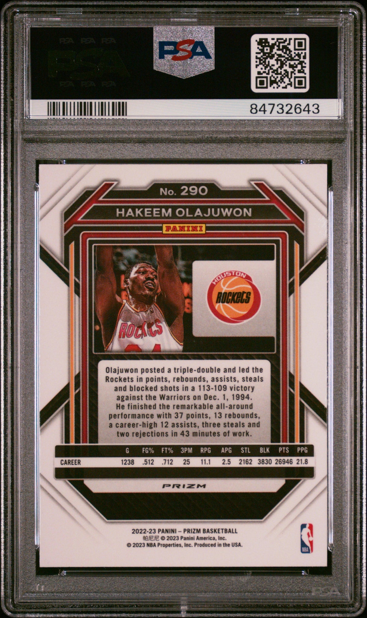Hakeem Olajuwon 2022 Panini Prizm Red Ice Basketball Card #290 Graded PSA 9-Powers Sports Memorabilia