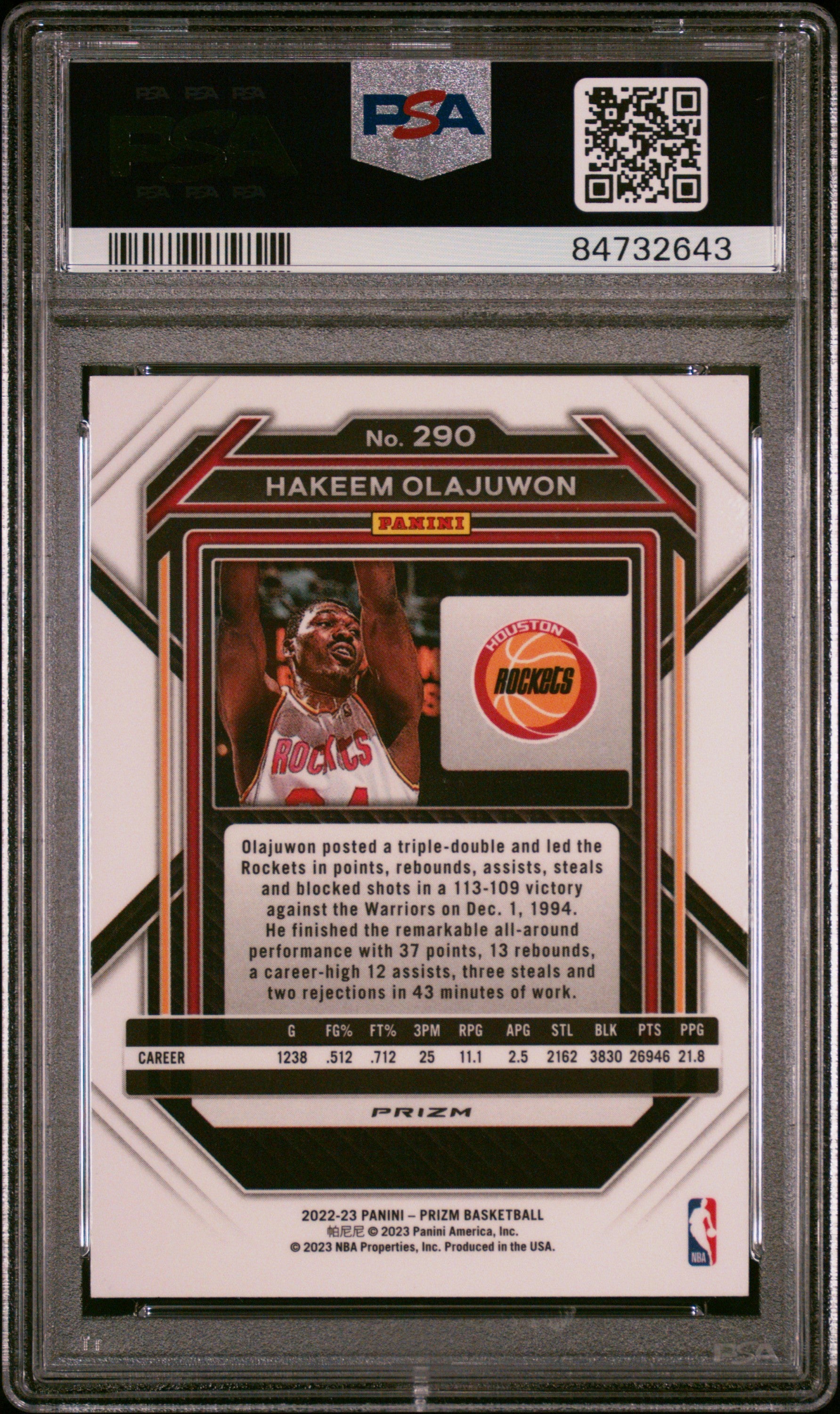 Hakeem Olajuwon 2022 Panini Prizm Red Ice Basketball Card #290 Graded PSA 9-Powers Sports Memorabilia