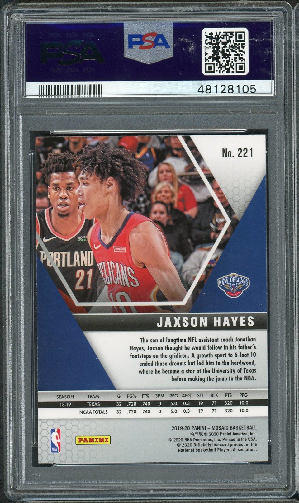 Jaxson Hayes 2019 Panini Mosaic Basketball Rookie Card RC #221 Graded PSA 9 MINT