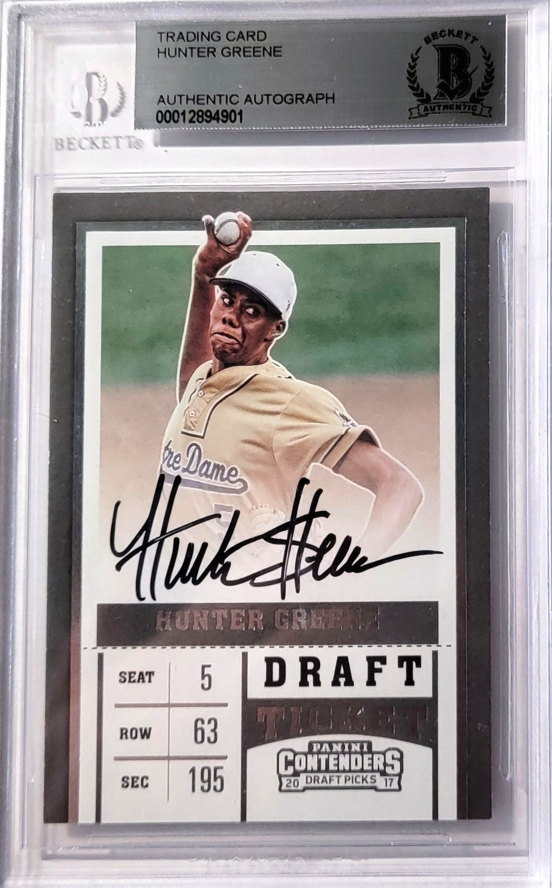 Hunter Greene Signed Notre Dame Encapsulated 2017 Panini Contenders Draft Picks #26 Rookie Card Beckett-Powers Sports Memorabilia