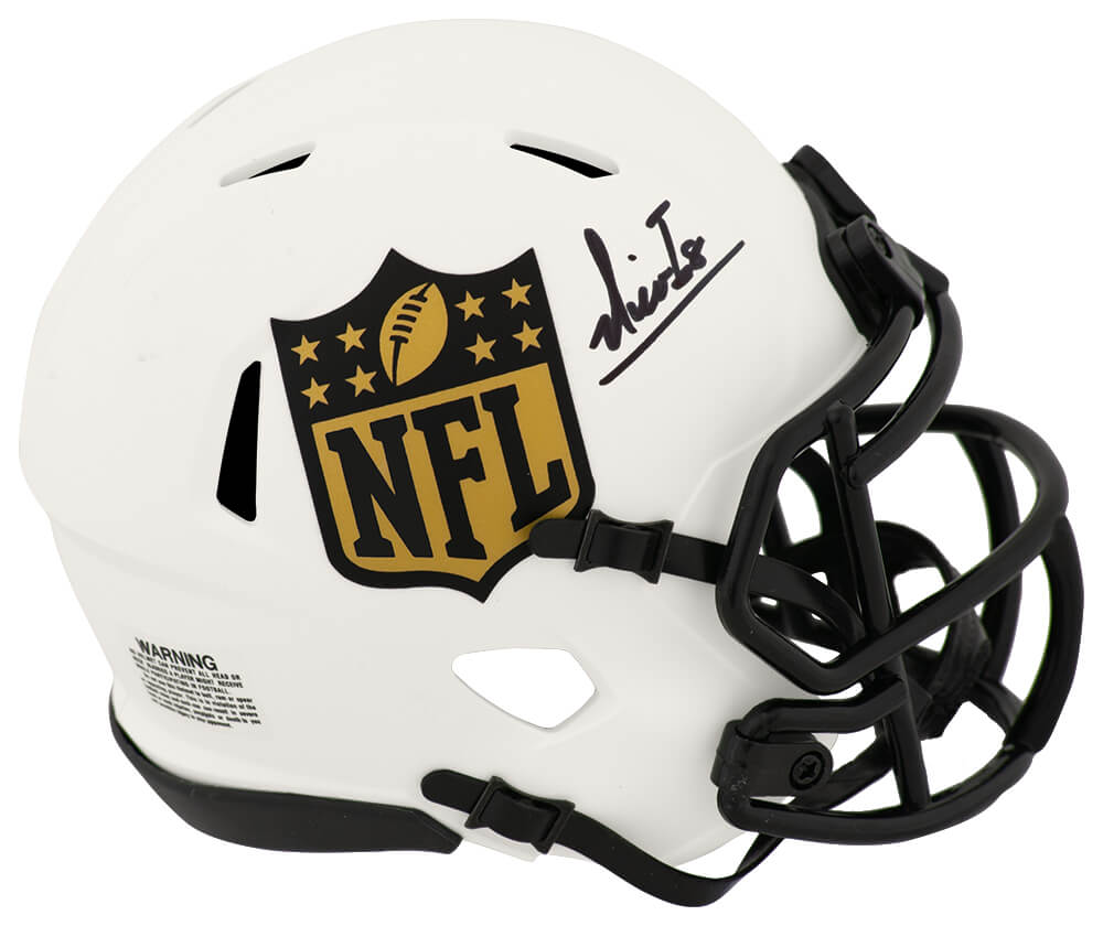 Nico Iamaleava Autographed NFL Shield Logo LUNAR Riddell Speed Mini Helmet-Powers Sports Memorabilia