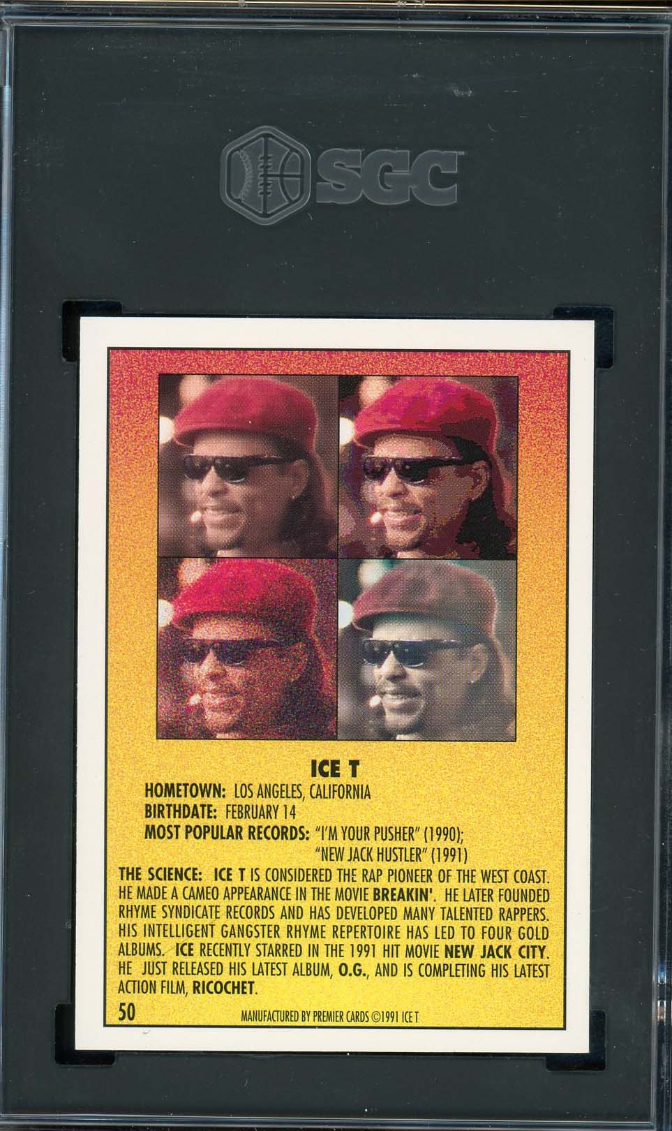 ICE-T 1991 Premier Rap Pack Card #50 Graded SGC 9-Powers Sports Memorabilia