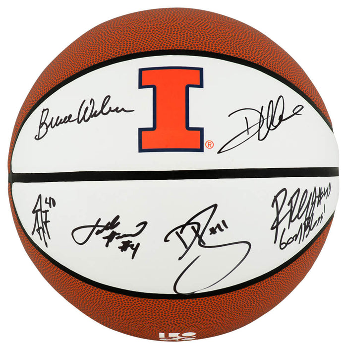 2005 Illinois Fighting Illini Team Autographed Illinois Logo Brands Basketball with 6-Signatures