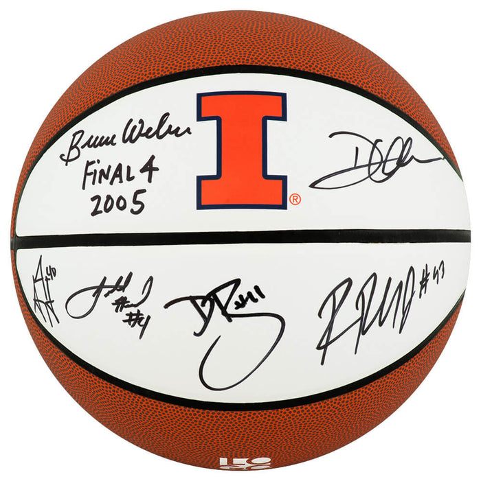 2005 Illinois Fighting Illini Team Autographed Illinois Logo Brands Basketball with 6-Sigs & 2005 Final 4