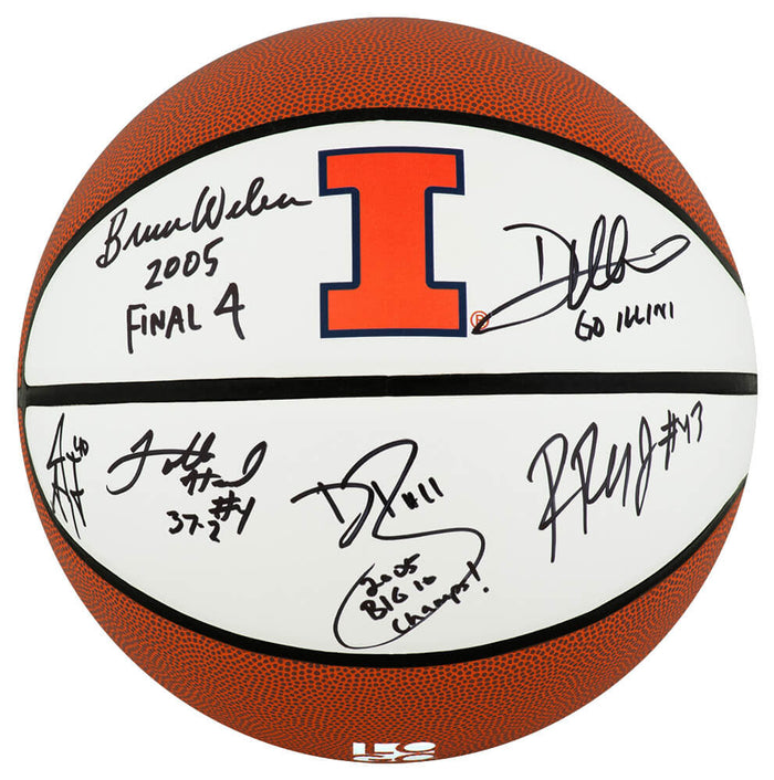 2005 Illinois Fighting Illini Team Autographed Illinois Logo Brands Basketball with 6-Sigs, 4-Inscriptions