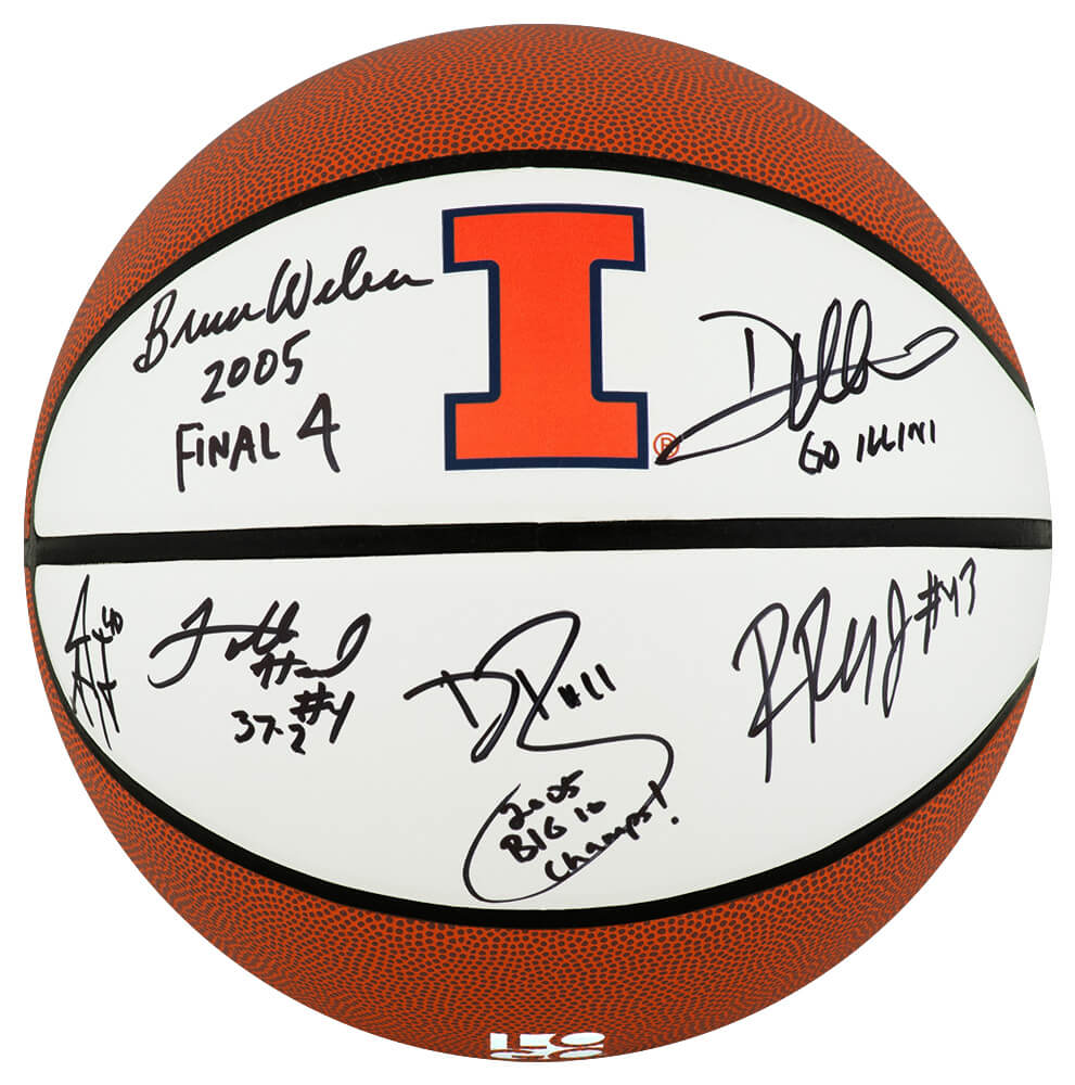 2005 Illinois Fighting Illini Team Autographed Illinois Logo Brands Basketball with 6-Sigs, 4-Inscriptions-Powers Sports Memorabilia