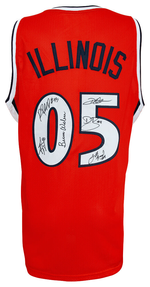 2005 Illinois Fighting Illini Team Autographed Orange Custom Basketball Jersey with 6 Signatures-Powers Sports Memorabilia