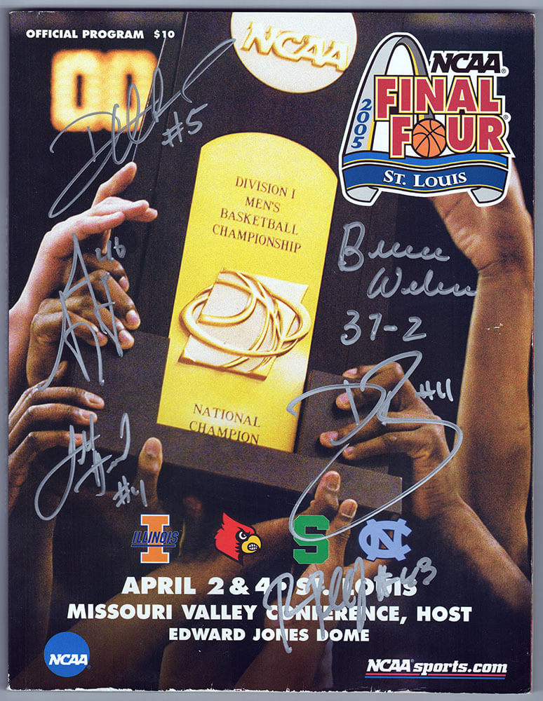 2005 Illinois Fighting Illini Team Autographed 2005 NCAA Men's Basketball Tournament Final Four Program with 6 Signatures-Powers Sports Memorabilia