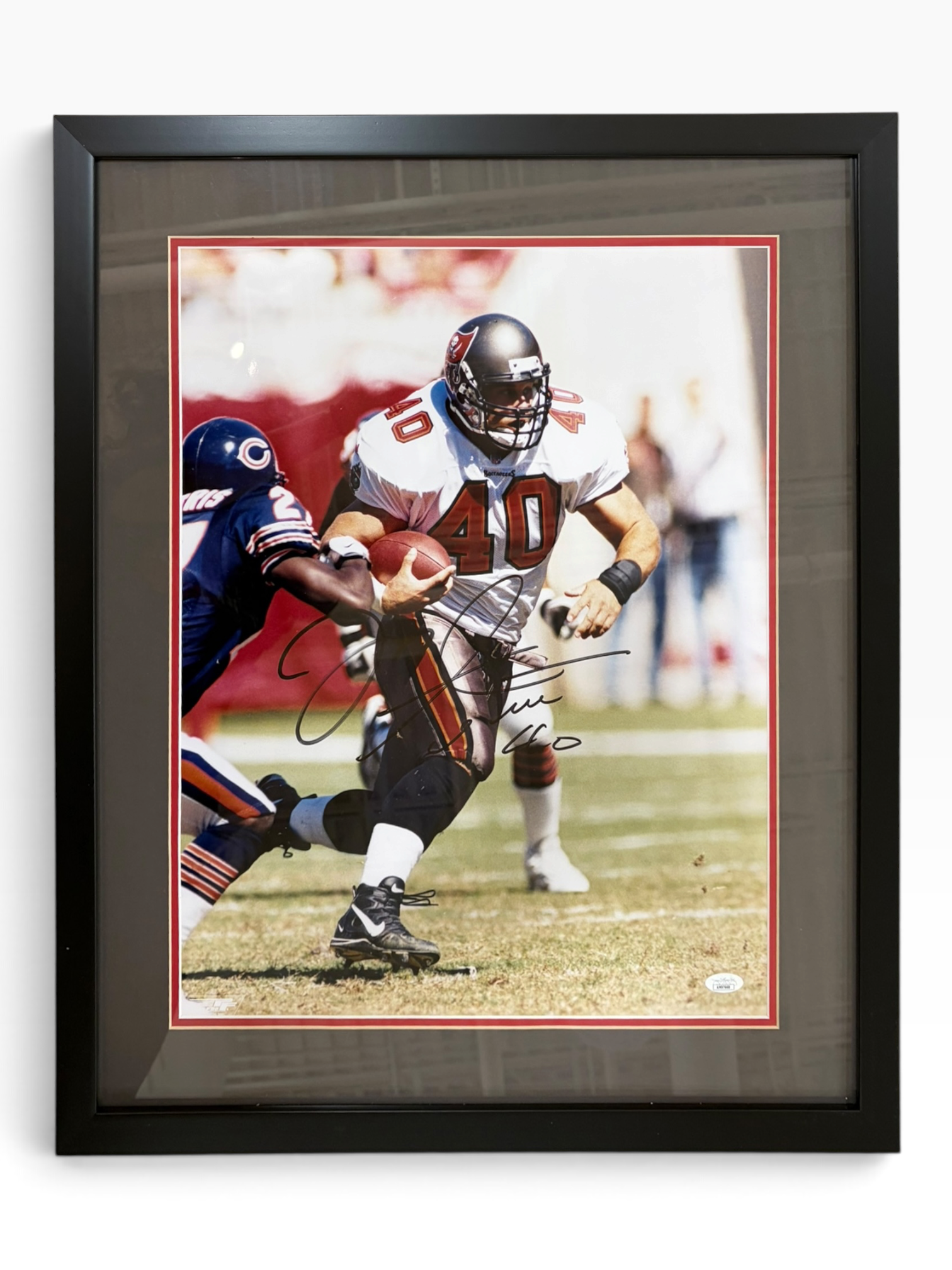 Autographed Mike Alstott Tampa Bay Buccaneers (Action) Deluxe Framed 16x20 Photo-Powers Sports Memorabilia