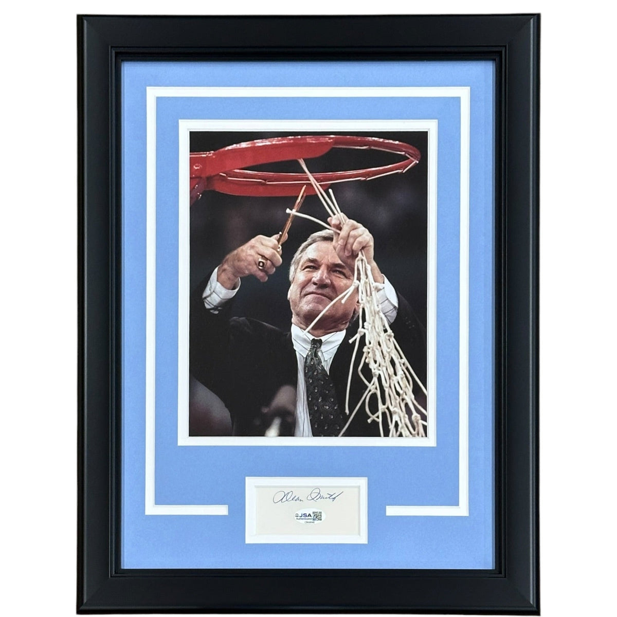 Autographed Dean Smith North Carolina Tar Heels (Cutting Nets) "Signature Series" Frame - JSA