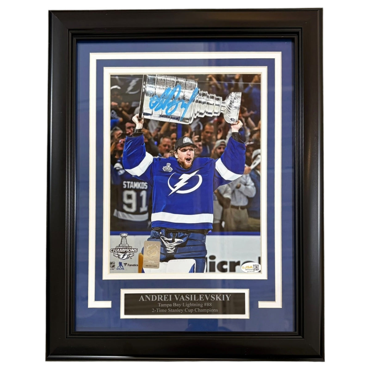Autographed Andrei Vasilevskiy Tampa Bay Lightning (Stanley Cup Trophy) Framed 8x10 Photo - JSA-Powers Sports Memorabilia