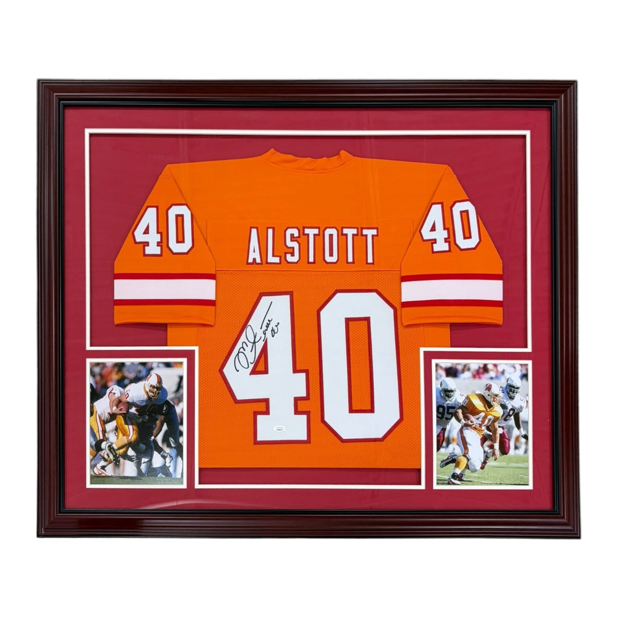 Autographed Mike Alstott Tampa Bay Buccaneers (Throwback Creamsicle #40) Deluxe Framed Jersey - Beckett-Powers Sports Memorabilia