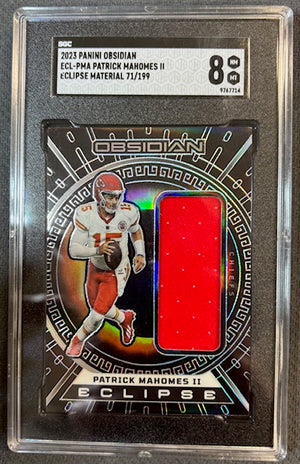 Patrick Mahomes II 2023 Panini Obsidian Football Eclipse Material Card #ECL-PMA Graded SGC 8 Cert #9767714 71/199-Powers Sports Memorabilia