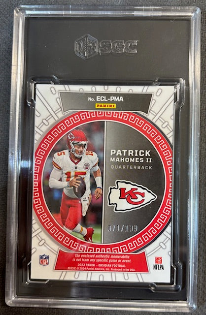 Patrick Mahomes II 2023 Panini Obsidian Football Eclipse Material Card #ECL-PMA Graded SGC 8 Cert #9767714 71/199-Powers Sports Memorabilia