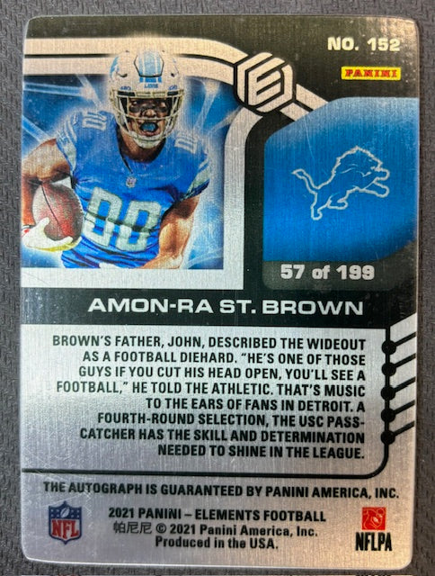 Amon Ra St Brown 2021 Panini Elements Signed Football Auto Rookie Card #152 57/199-Powers Sports Memorabilia