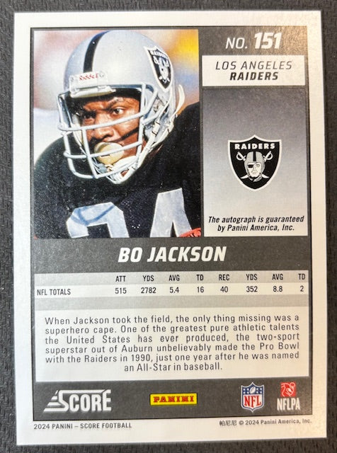 Bo Jackson 2024 Panini Score Signed Football Auto Card #151-Powers Sports Memorabilia
