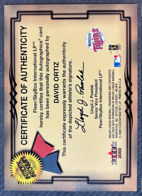 David Ortiz 2000 Fleer Autographics Signed Baseball Auto Card-Powers Sports Memorabilia