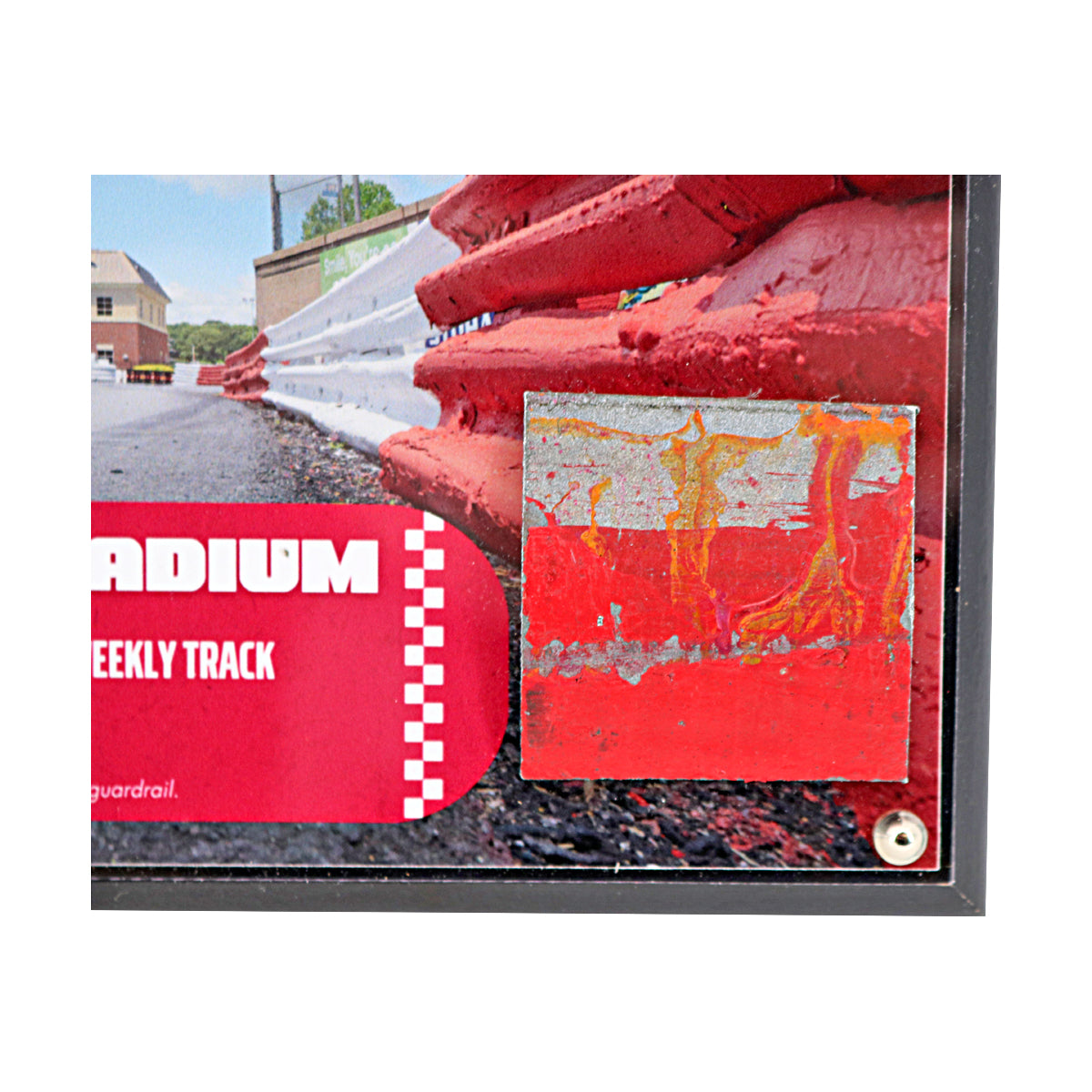 Bowman Gray Stadium Wall Hangable Plaque with Authentic Piece of Actual Racetrack Guardrail