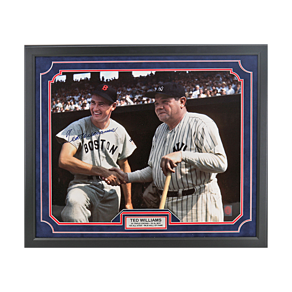 Ted Williams Signed 20x24 Framed Photo with Babe Ruth (Green Diamond Hologram)-Powers Sports Memorabilia