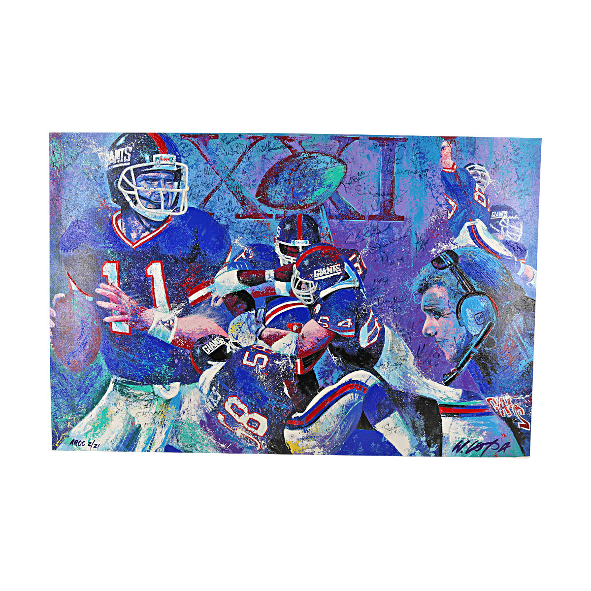 Taylor, Simms, Anderson, Banks New York Giants Multi Signed 38 Autographs Bill Lopa Artist Embellished Stretched Canvas LE 2/21 (Upper Class Collectibles COA)-Powers Sports Memorabilia