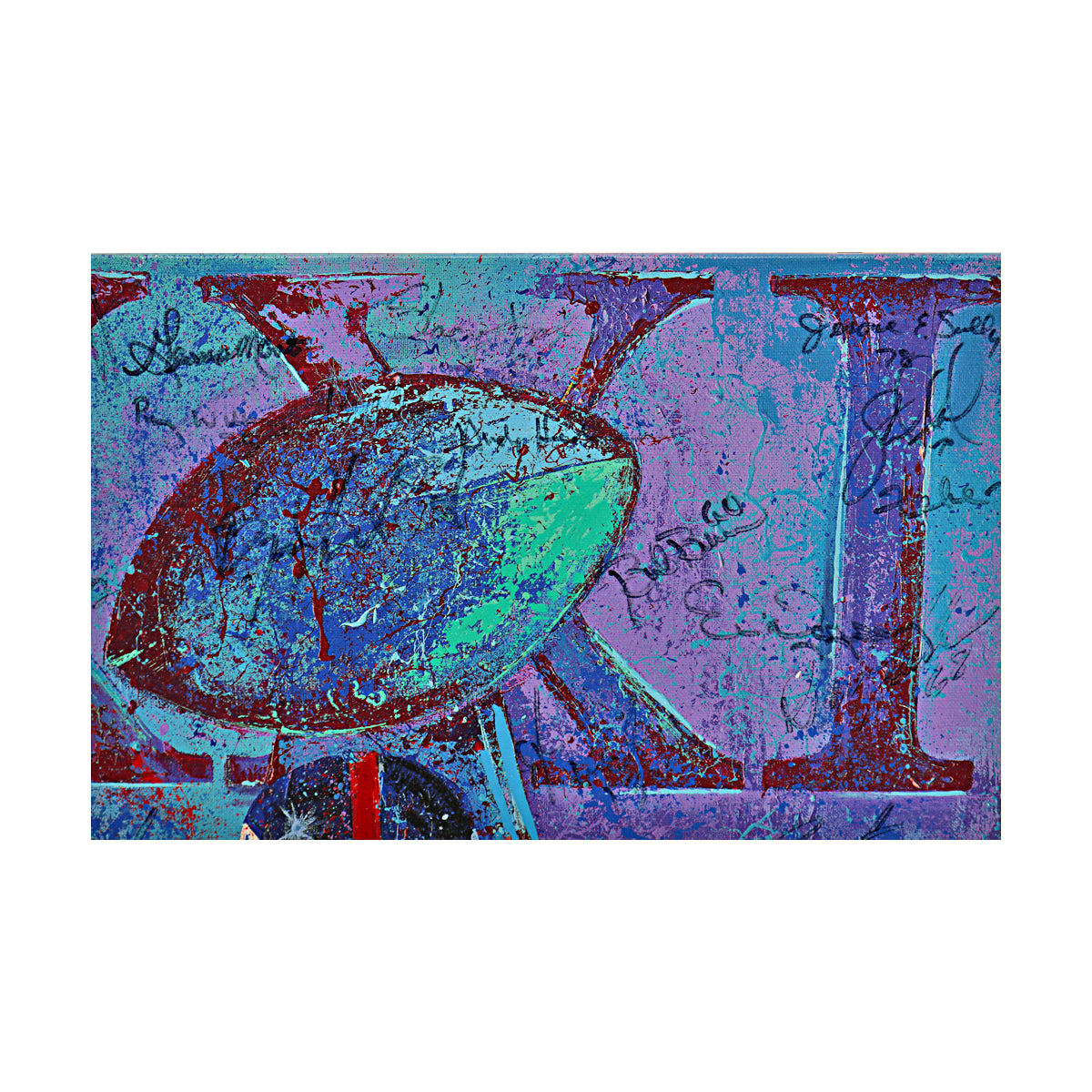 Taylor, Simms, Anderson, Banks New York Giants Multi Signed 38 Autographs Bill Lopa Artist Embellished Stretched Canvas LE 2/21 (Upper Class Collectibles COA)-Powers Sports Memorabilia