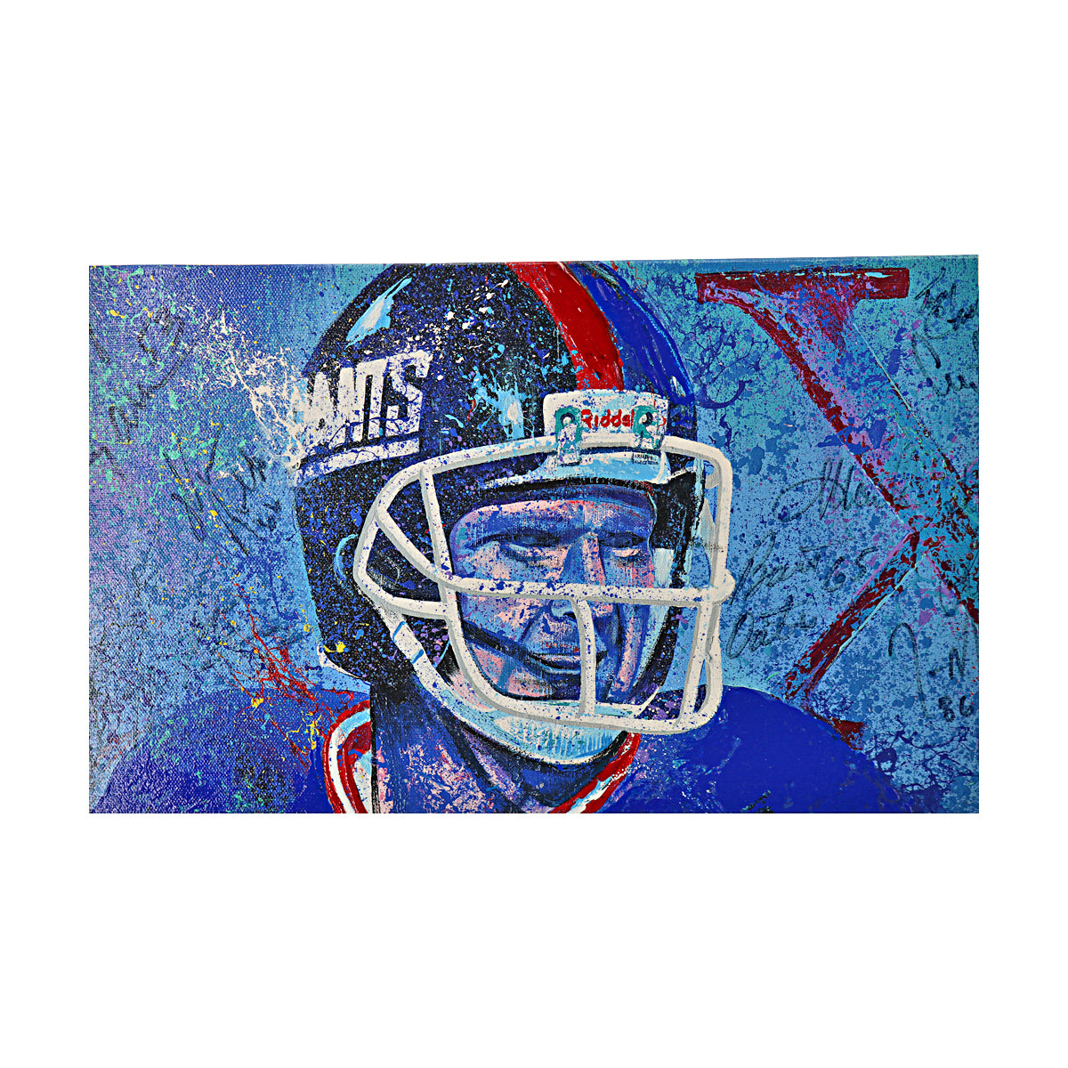 Taylor, Simms, Anderson, Banks New York Giants Multi Signed 38 Autographs Bill Lopa Artist Embellished Stretched Canvas LE 2/21 (Upper Class Collectibles COA)-Powers Sports Memorabilia