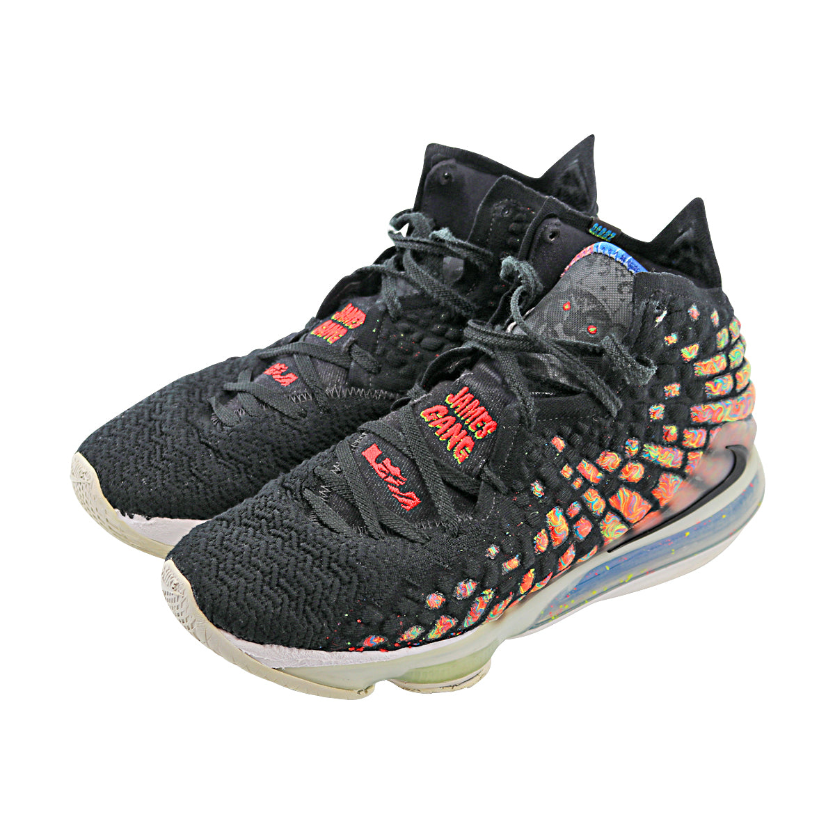 WNBA Black/Multi-Color Nike LeBron 17 James Gang Pair of Sneakers - Size 12 (Player and Signature Unknown)-Powers Sports Memorabilia
