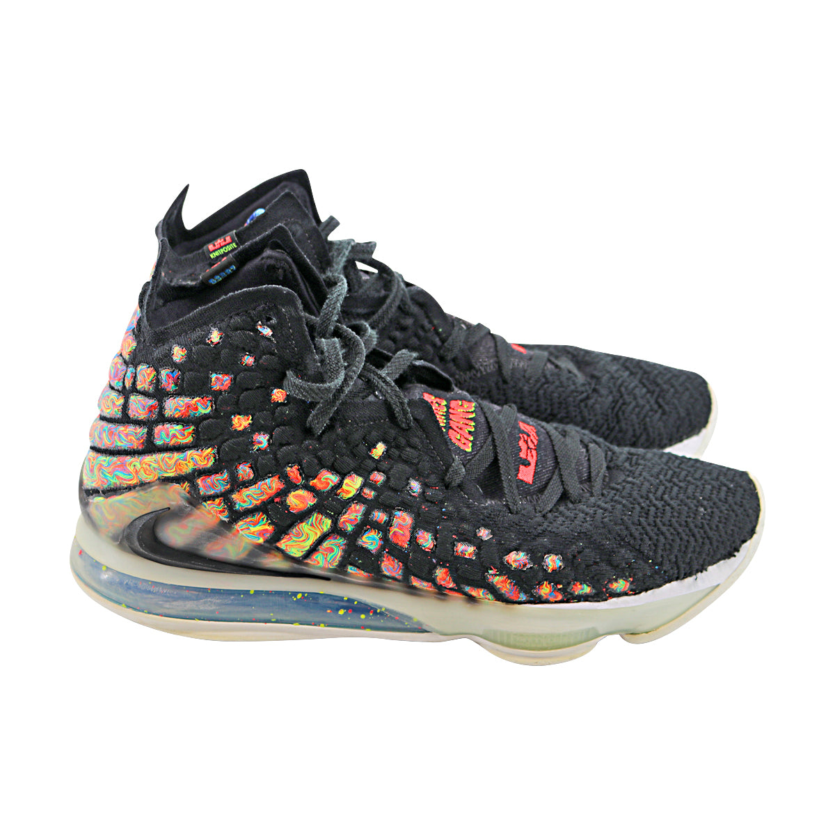 WNBA Black/Multi-Color Nike LeBron 17 James Gang Pair of Sneakers - Size 12 (Player and Signature Unknown)-Powers Sports Memorabilia