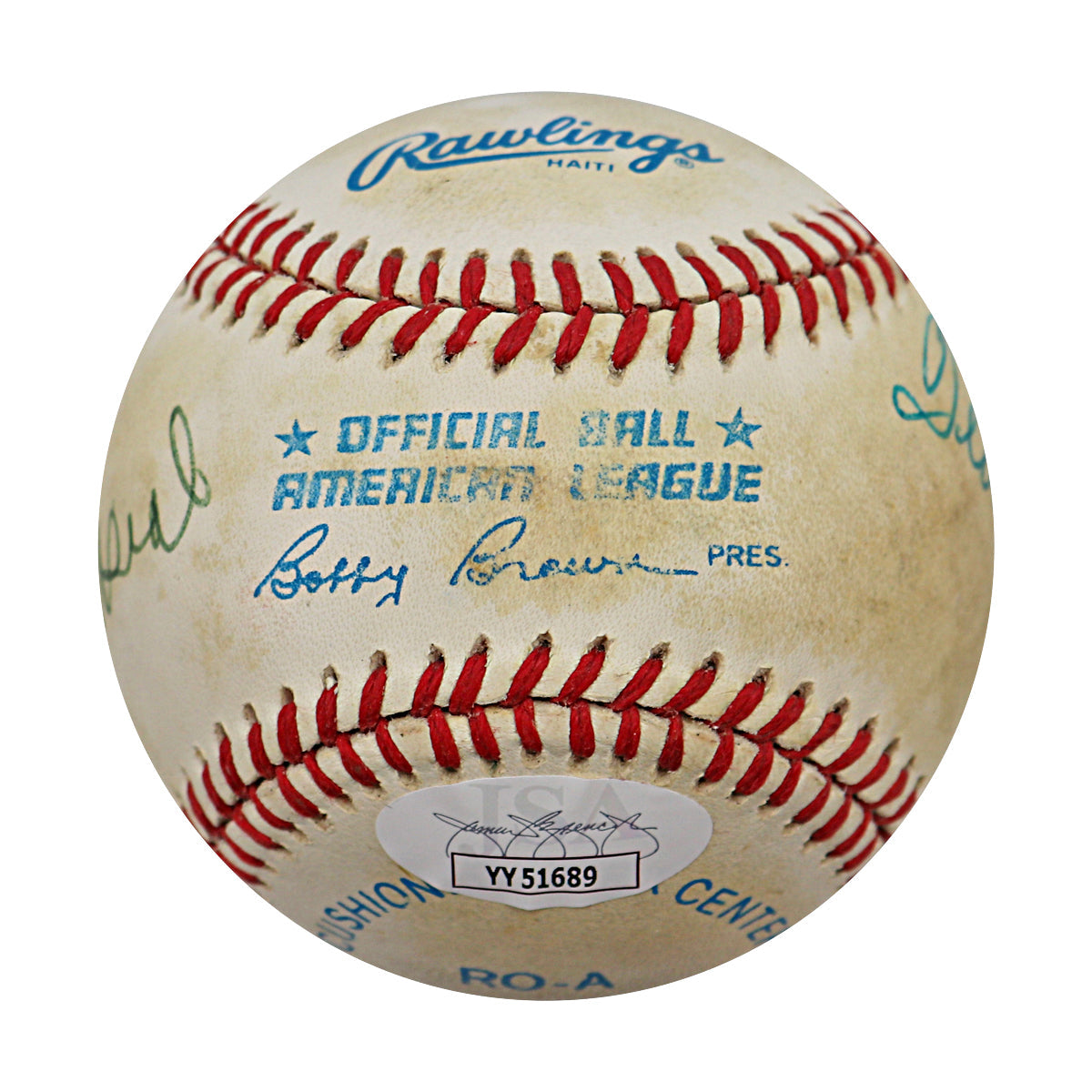 Mantle Williams Musial Signed Rawlings OAL Baseball (JSA LOA)-Powers Sports Memorabilia