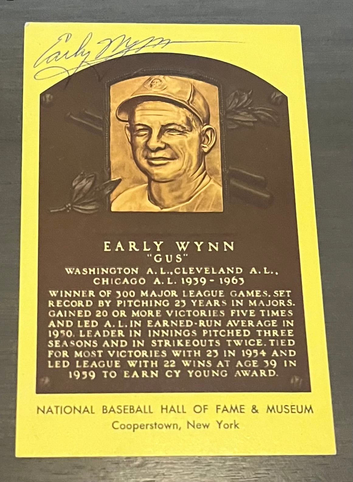 Early &quot;Gus&quot; Wynn Autographed Hall of Fame HOF Signed Baseball Postcard JSA COA