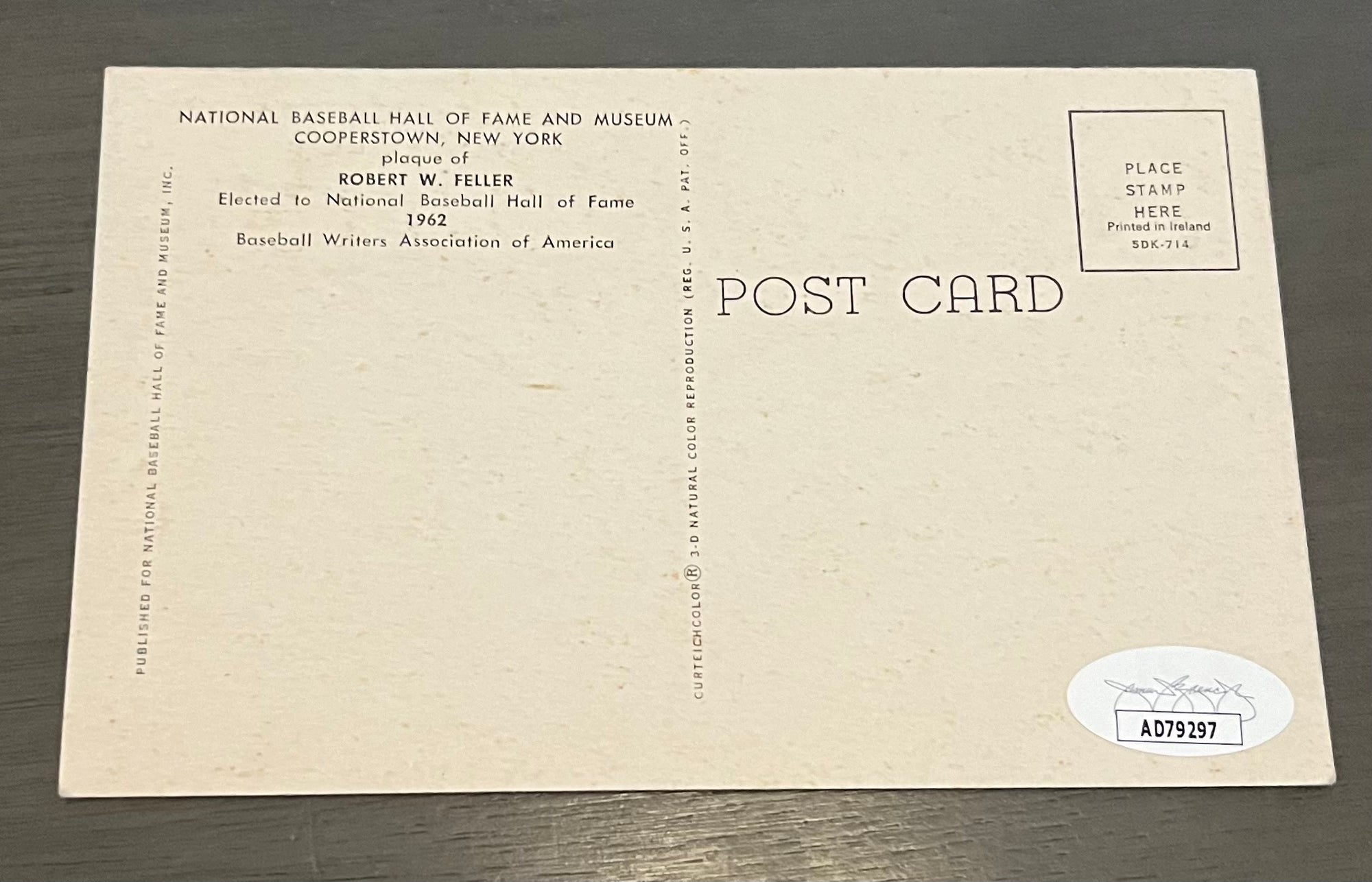 Robert "Bob" William Andrew Feller Autographed Hall of Fame HOF Signed Baseball Postcard JSA COA-Powers Sports Memorabilia