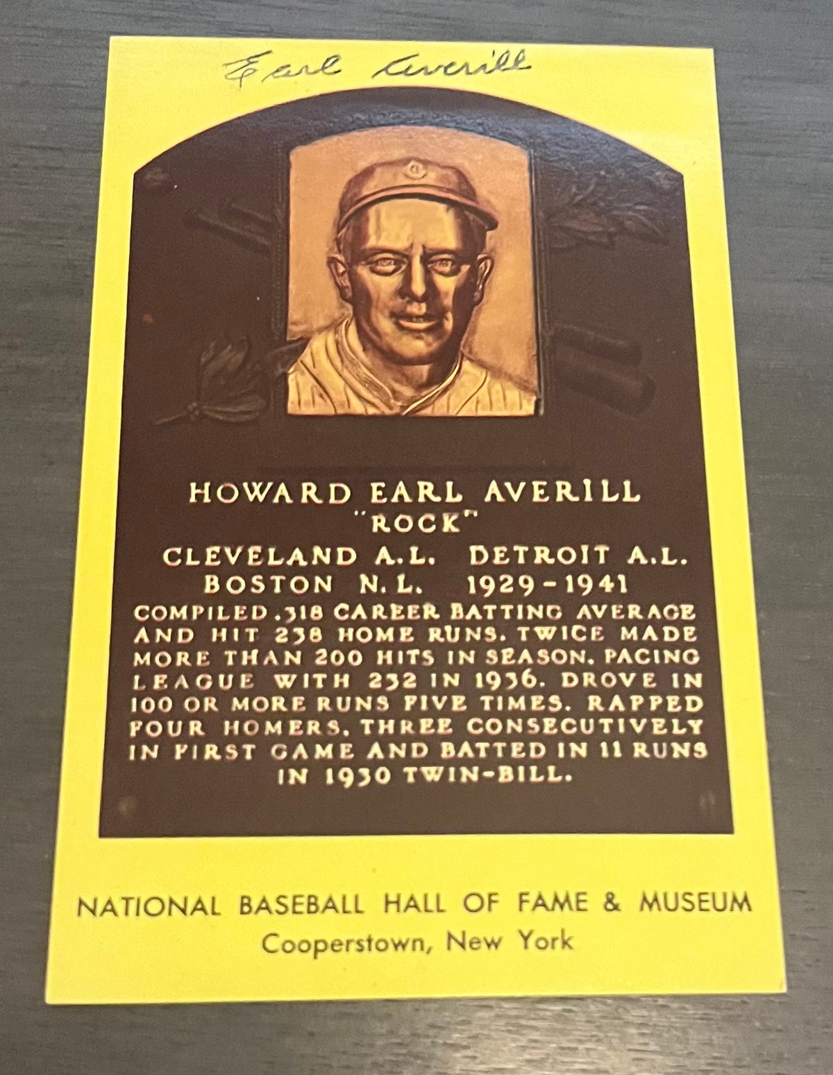 Howard Earl Averill &quot;Rock&quot; Autographed Hall of Fame HOF Signed Baseball Postcard JSA COA-Powers Sports Memorabilia