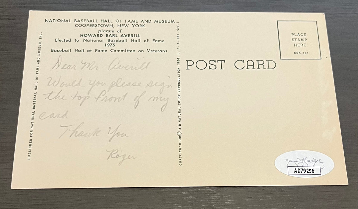 Howard Earl Averill &quot;Rock&quot; Autographed Hall of Fame HOF Signed Baseball Postcard JSA COA-Powers Sports Memorabilia