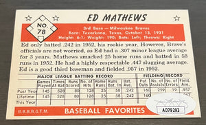 Eddie Mathews 1979 Baseball Favorites #78 Signed Baseball Card Auto JSA COA