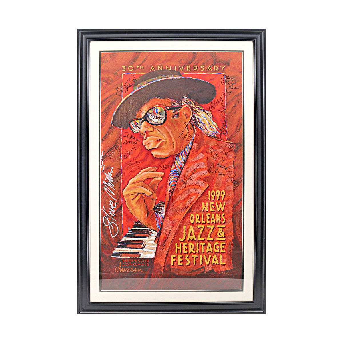 Steve Miller, Santana, Aaron Neville Multi Signed Signed 1999 New Orleans Jazzfest Framed Poster (JSA LOA #ZZ25852)-Powers Sports Memorabilia
