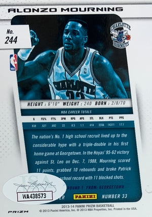 Alonzo Mourning Autographed 2013 Panini Green Prizm Signed Basketball Card #244 Auto JSA COA-Powers Sports Memorabilia