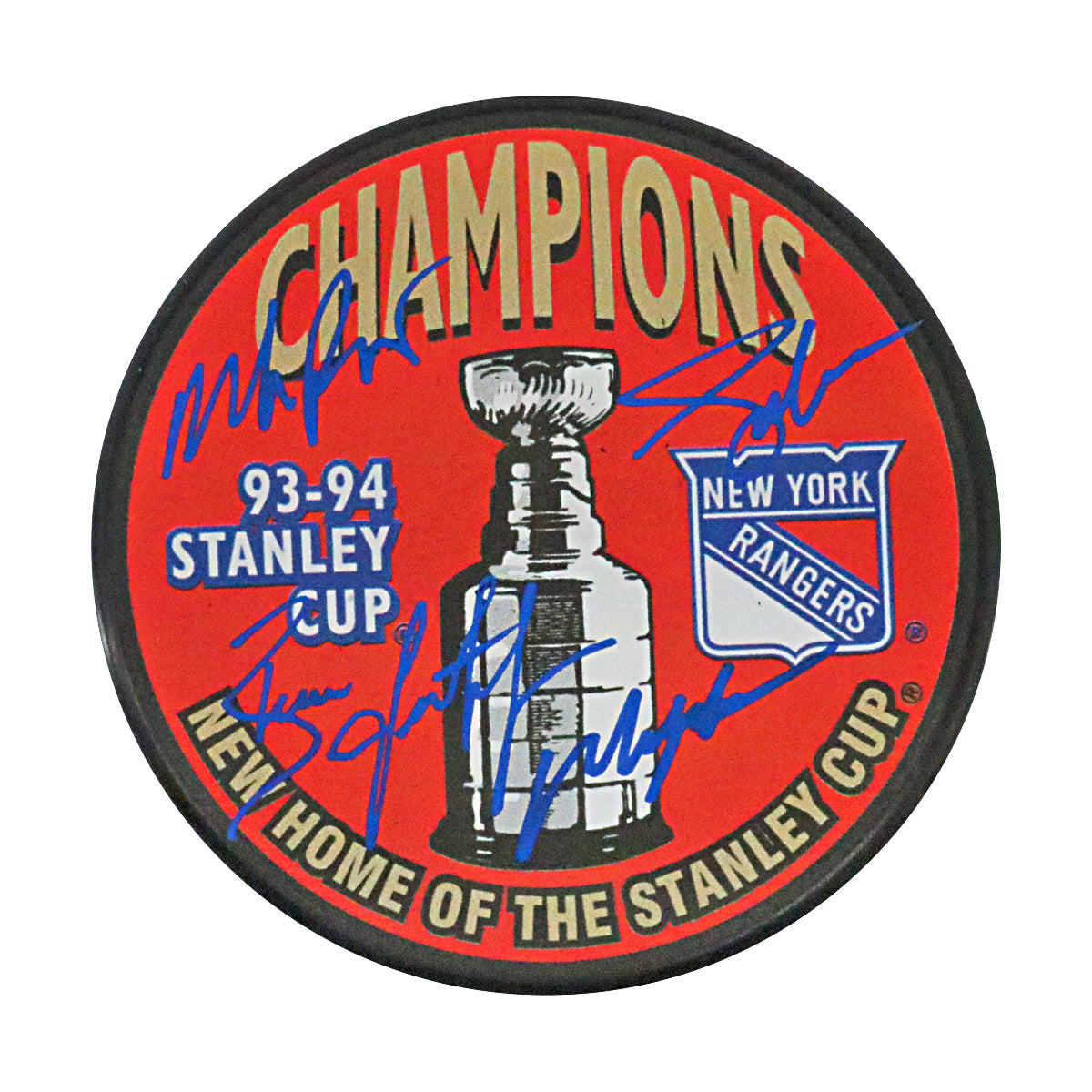 Messier, Graves, Leetch, Richter New York Rangers Core 4 Multi Signed Signed 93-94 Stanley Cup Champions Puck-Powers Sports Memorabilia