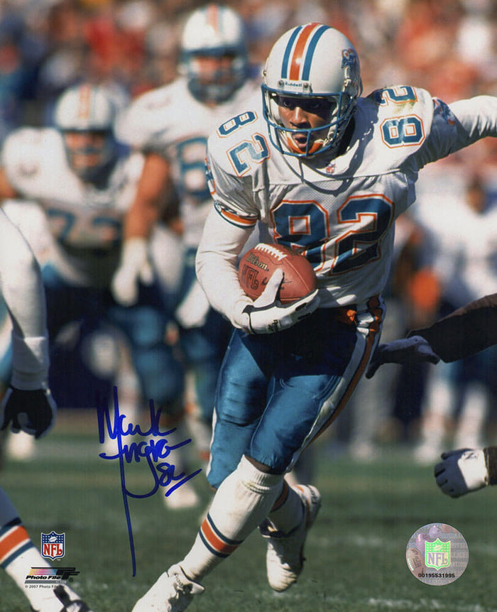 Mark Ingram Autographed Miami Dolphins White Jersey Action 8x10 Photo-Powers Sports Memorabilia