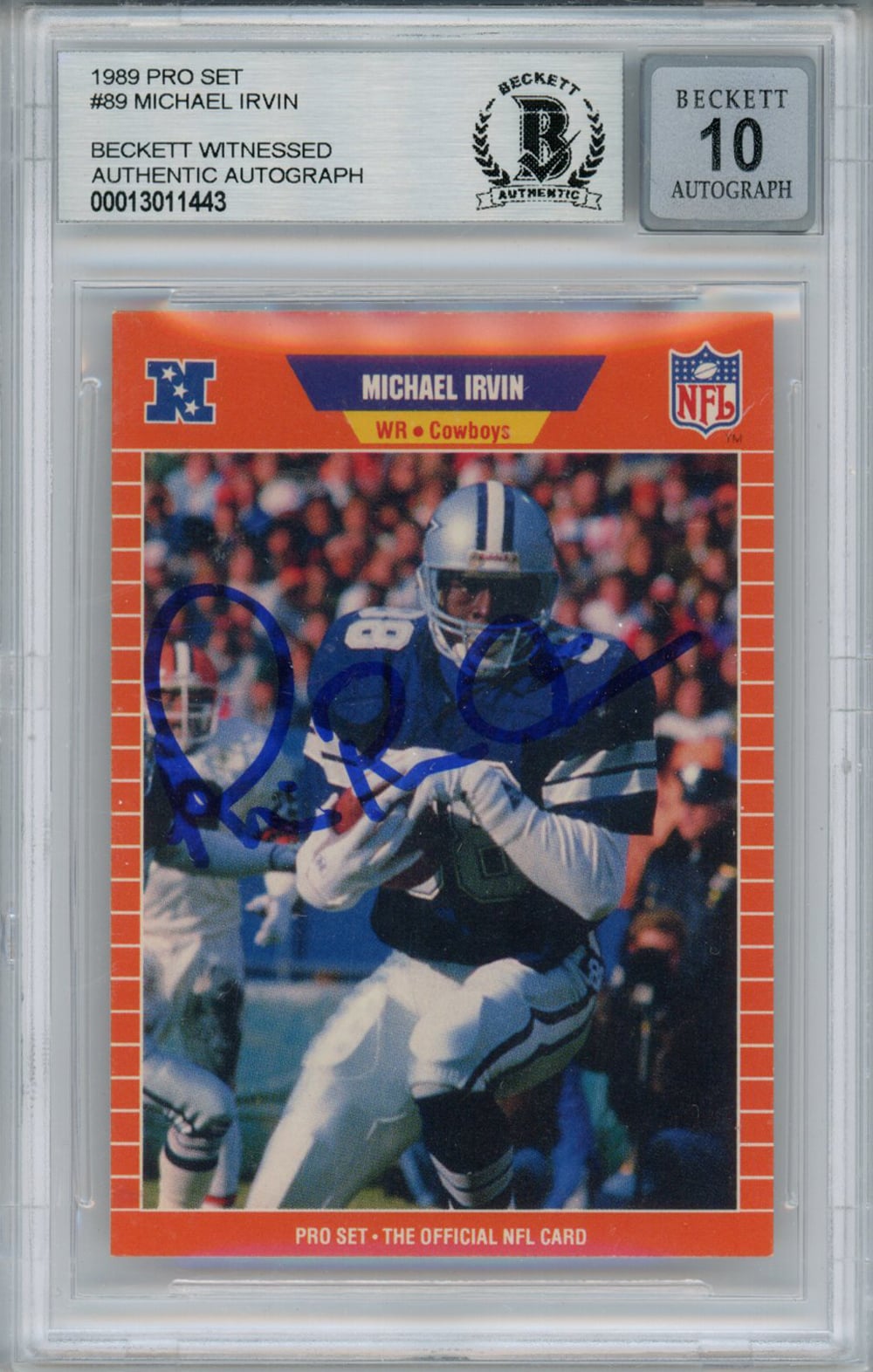 Michael Irvin 1989 Pro Set #89 Trading Signed Card BAS 10 Slab-Powers Sports Memorabilia