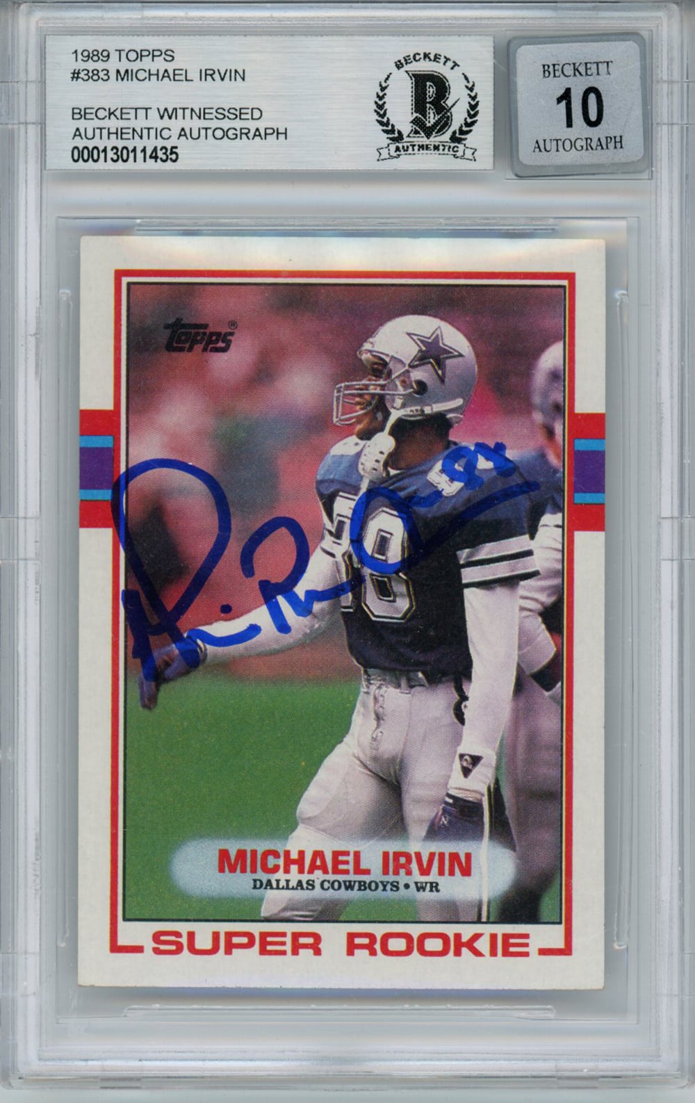 Michael Irvin 1989 Topps # 383 Trading Signed Card BAS 10 Slab-Powers Sports Memorabilia