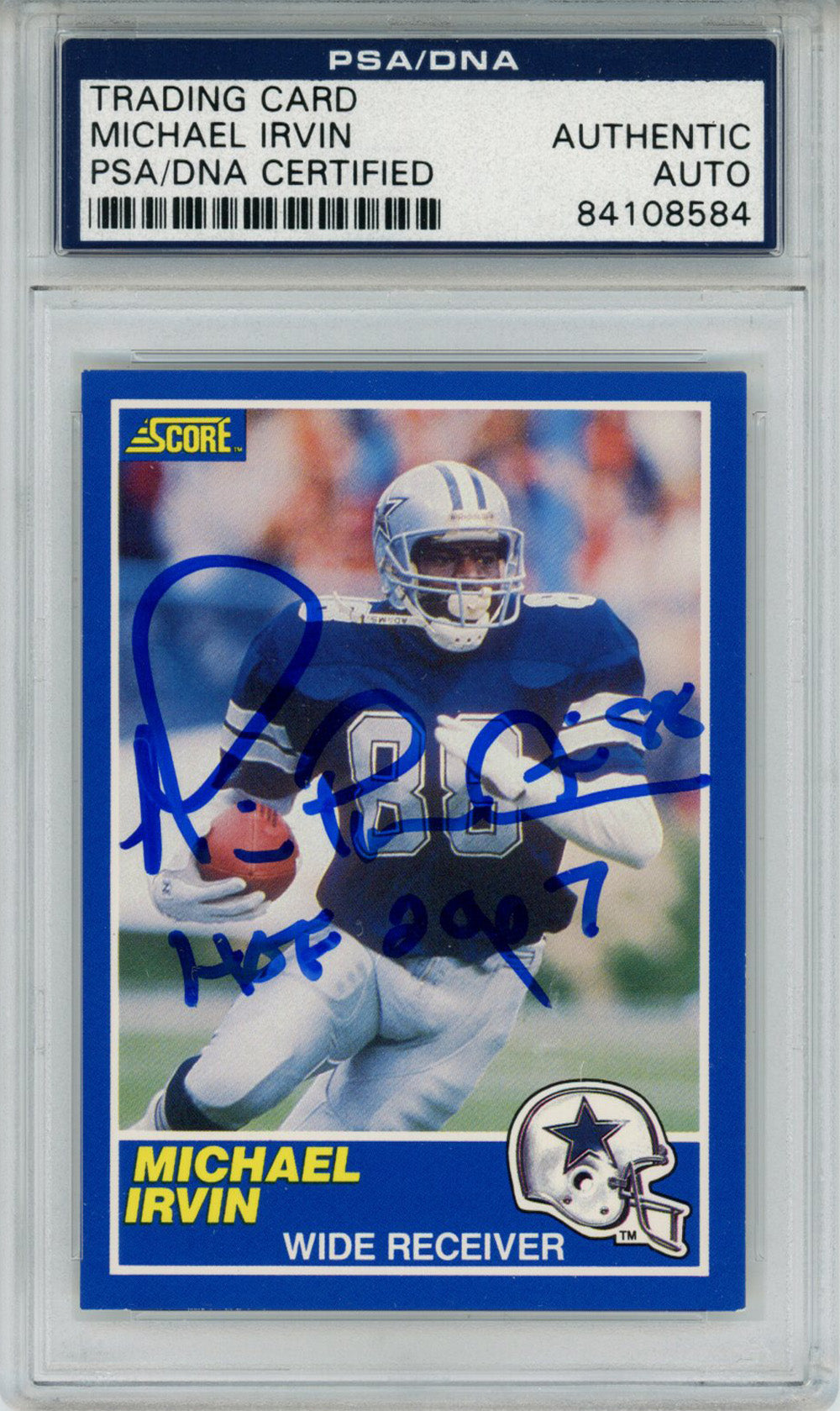 Michael Irvin Dallas Cowboys Signed Card - 1989 Score #18 Rookie HOF 2007 PSA Slab PSA-Powers Sports Memorabilia
