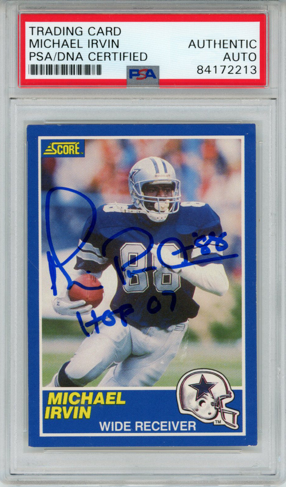 Michael Irvin Dallas Cowboys Signed Card - 1989 Score #18 Rookie HOF 07 PSA Slab PSA-Powers Sports Memorabilia